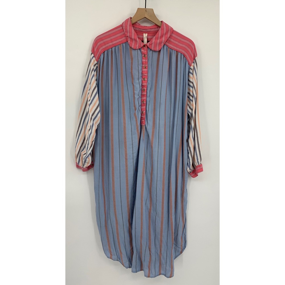 Anthropologie Dress Women XL Petite Blue Pink Midi Casual Lounge Lightweight